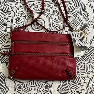 The Sak Red Crossbody Bag with Textured Leather and Gold Hardware